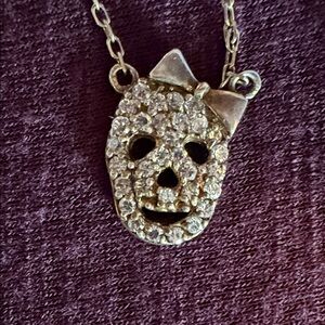 Sterling Silver Skull Pendant Necklace gold tone  925 wearing bow